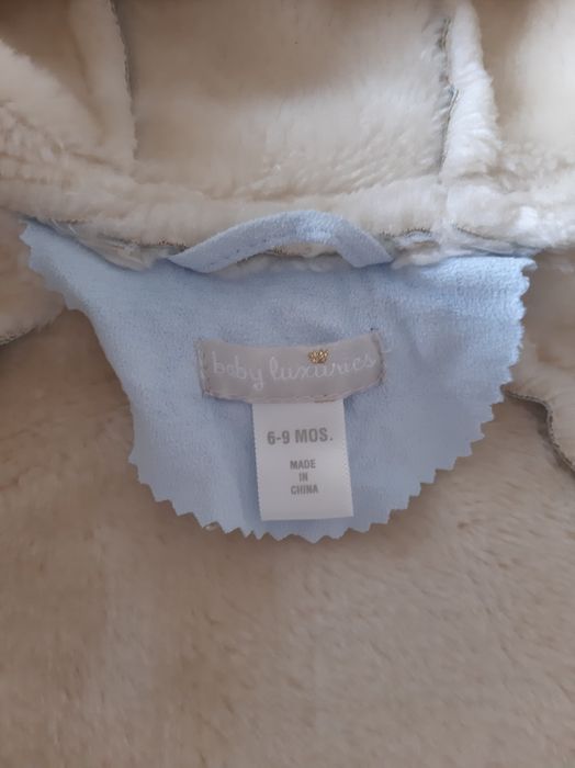 Kożuszek niebieski 6-9 mcy rozm. 74 kurteczka zimowa ciepła