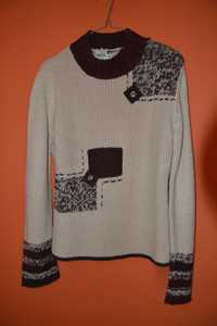 Sweter z dzianiny beżowo-brązowy