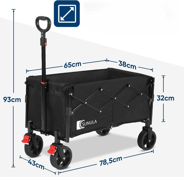 SUNULA składany wózek ręczny mały Plażowy Na Zakupy Czarny 80L