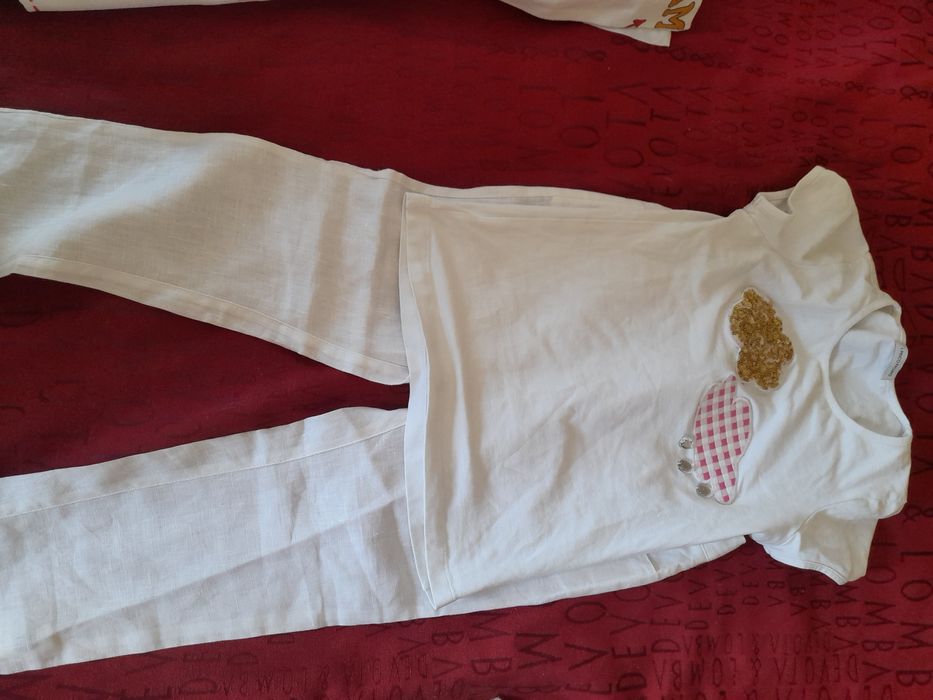 Conjunto calças (linho) e t-shirt algodão I Pinco Pallino -7/8 anos