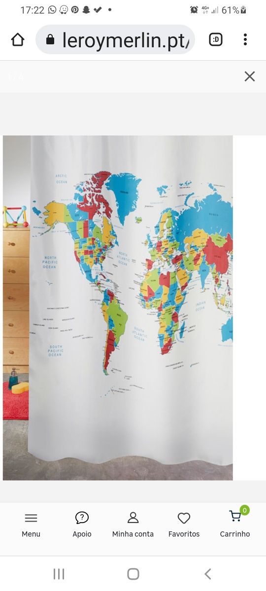 Cortina de duche mapa mundo com argolas
