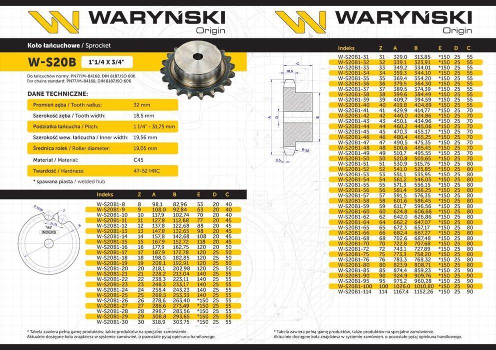 Koło zębate hartowane z kołnierzem 20B-1 (R1 1.1/4) Z-10 Waryński