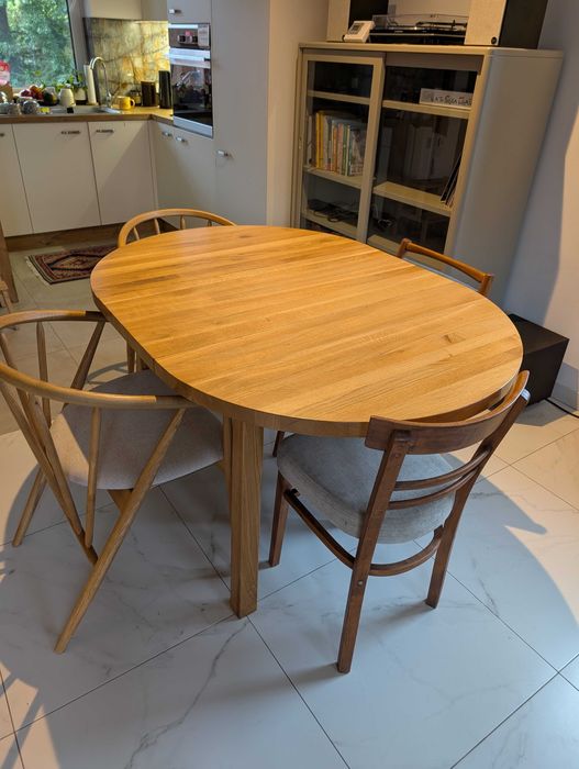 Okrągły stół dębowy rozkładany, średnica 100 cm + 40 cm
