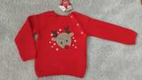 Sweterek świąteczny z reniferem, czerwony r.98