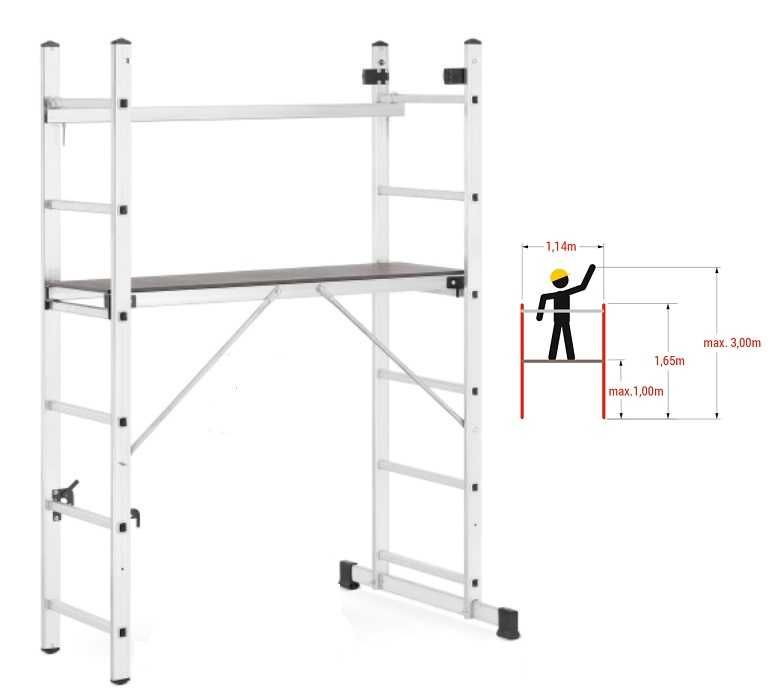 DRABINA ALUMINIOWA SKŁADANA 3w1 długości 2,75 m z funkcją rusztowania