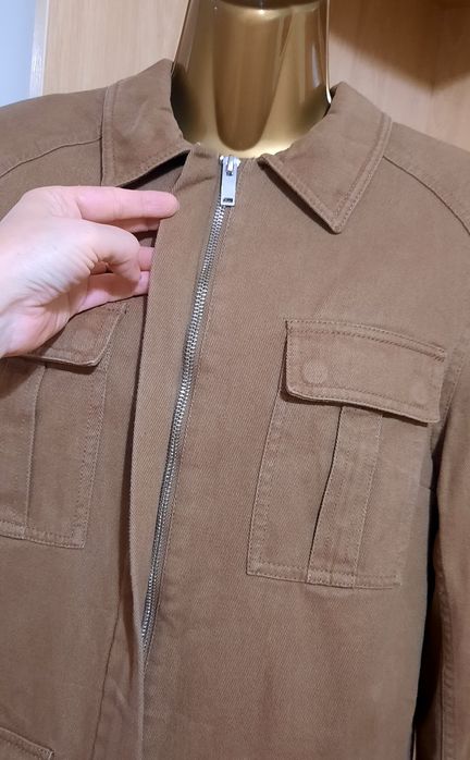 Котонова куртка H&M р. 34 джинсова хакі на блискавці