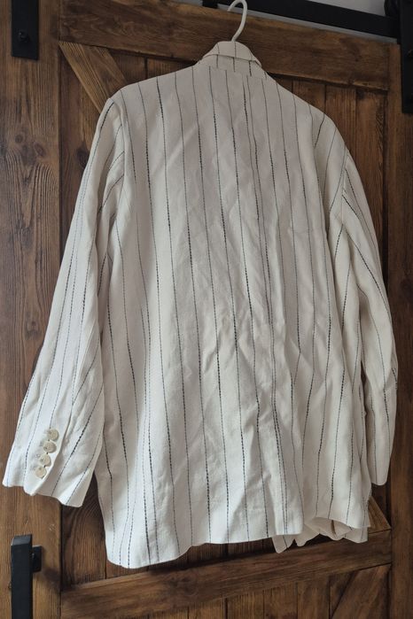 Zestaw komplet marynarka spodnie beżowe w laski lniane wiskoza H&M XL