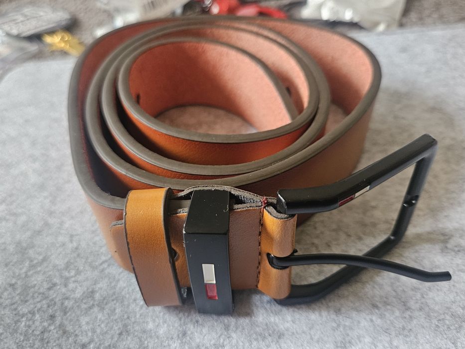 Nowy solidny pasek skórzany metalowa klamra 125 cm