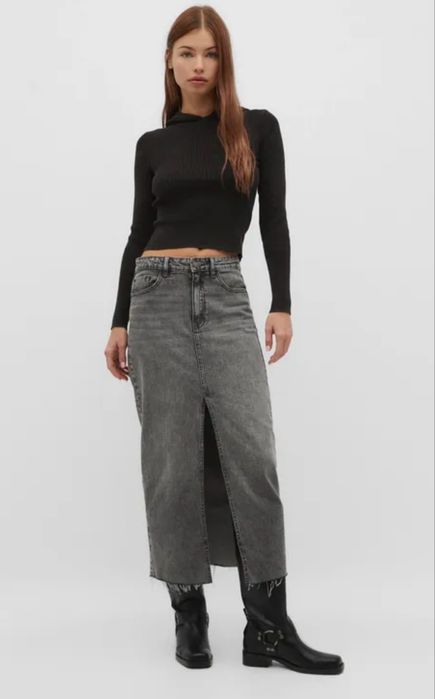 Длинная джинсовая юбка с разрезом Zara