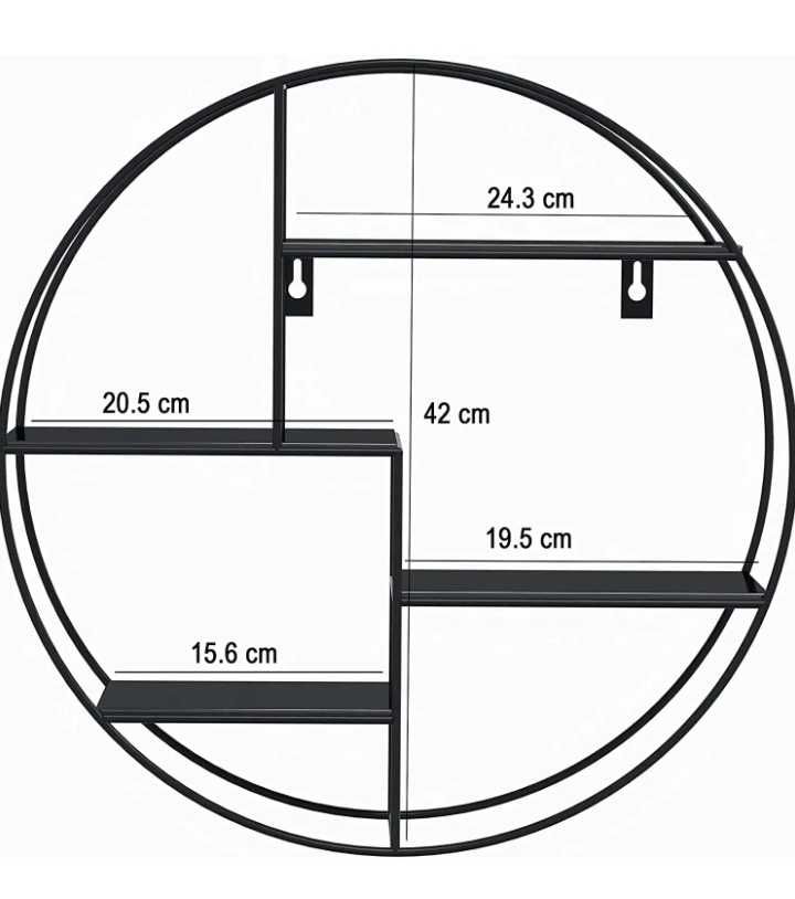 Okrągły regał loftowy na ścianę czarny metalowy 42cm