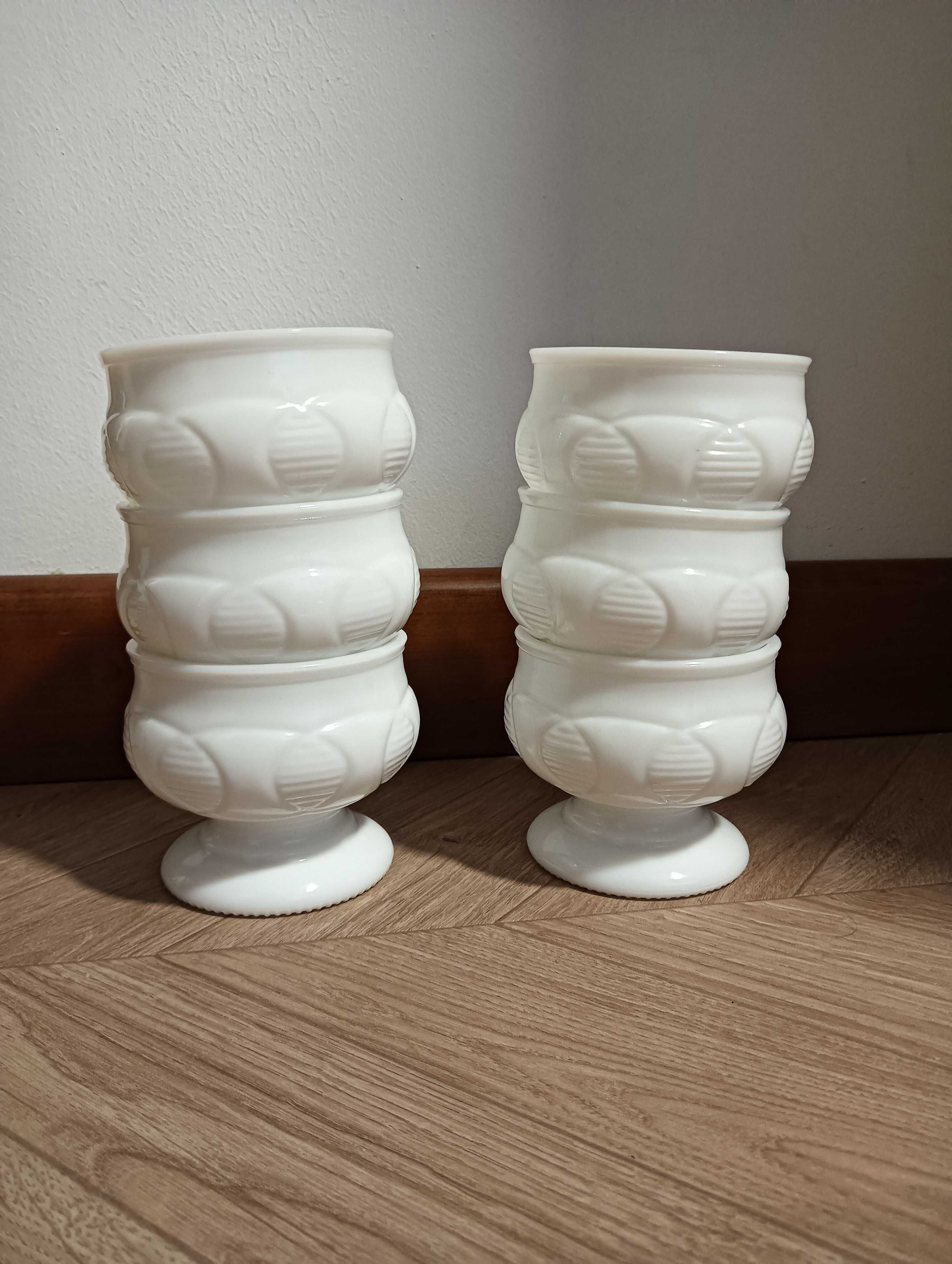 Szklany pucharek na deser lody zestaw 6szt mleczne szkło