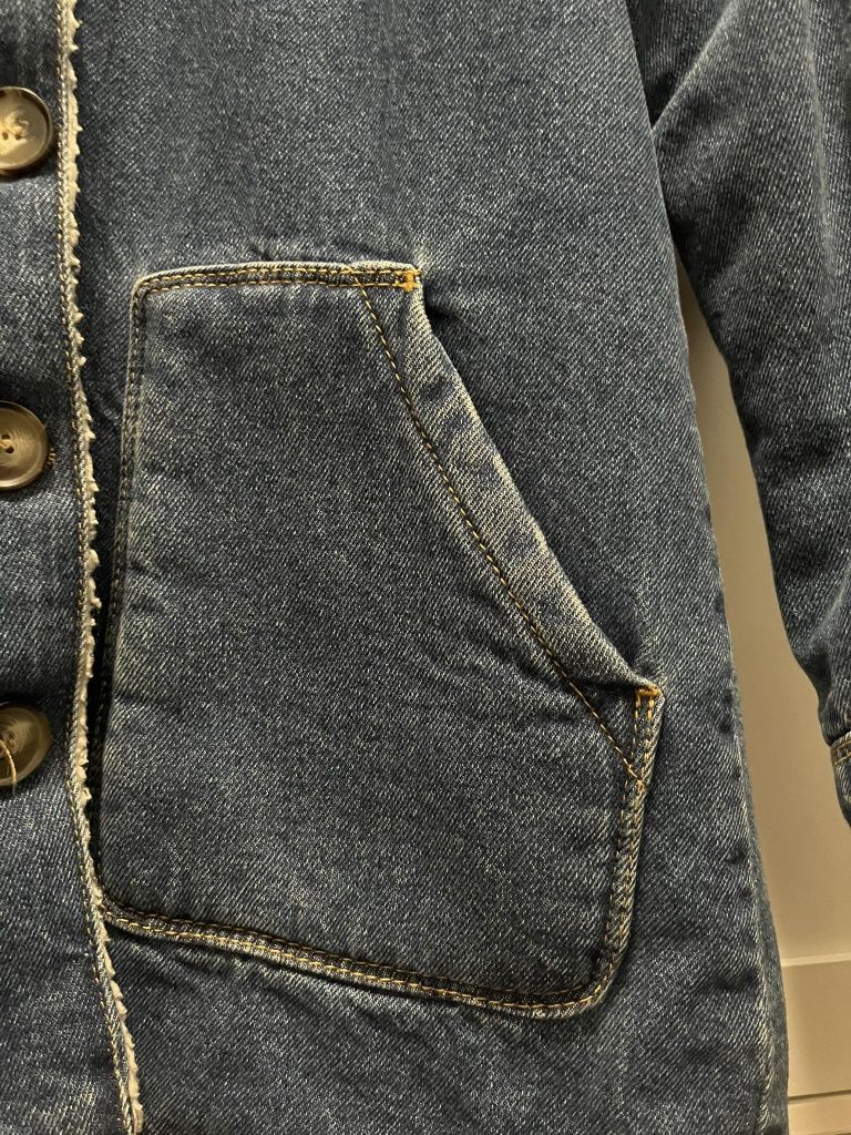 Kurtka zimowa jeansowa z futerkiem Zara r.140