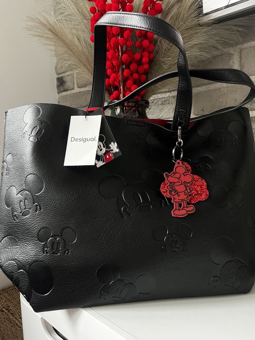 Torba shop perka Desigual nowa skóra ekologiczna Myszka Miki czarna