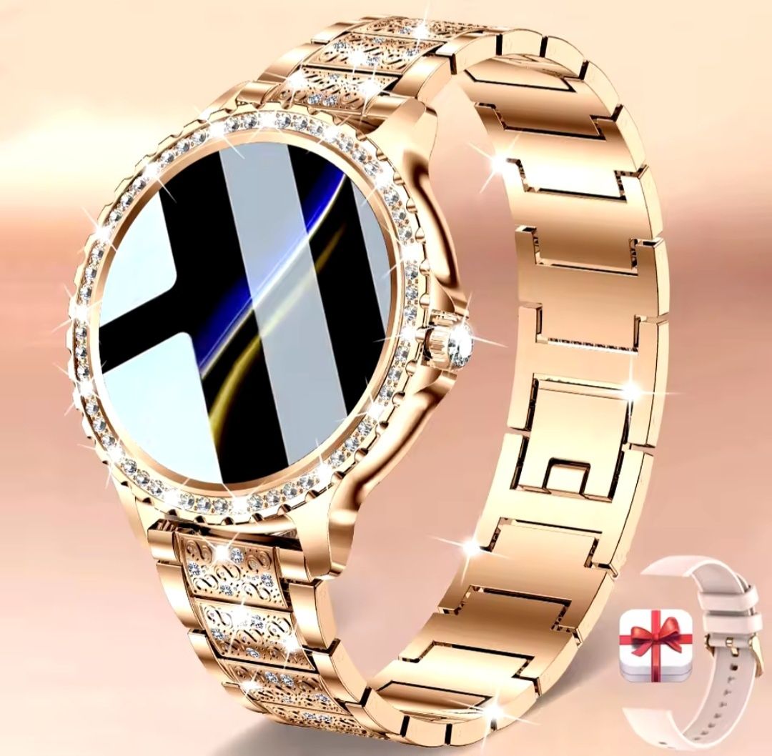Złoty smartwatch z cyrkoniami