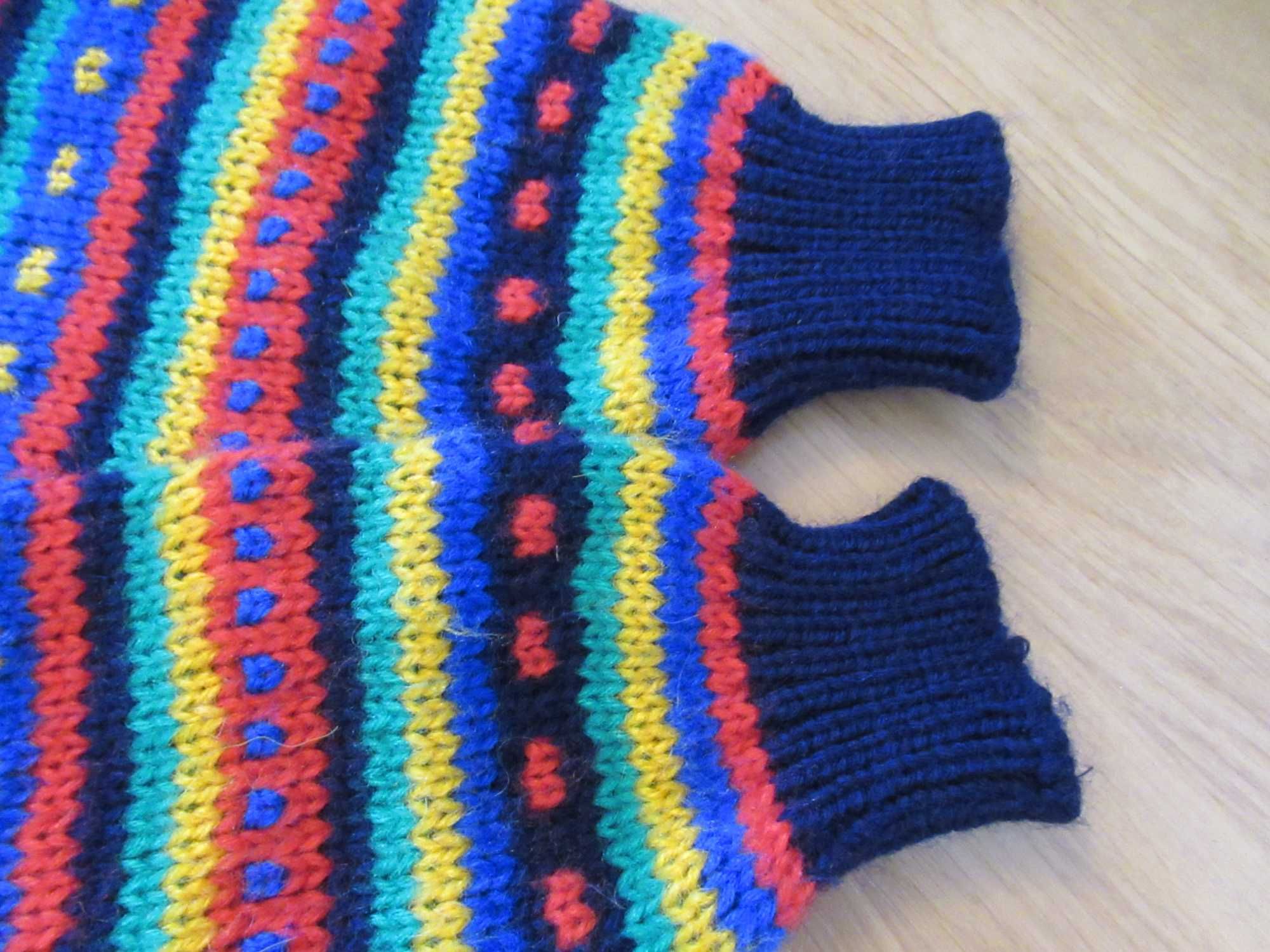 Sweter włóczka handmade kolorowy 116 122 wzorzysty