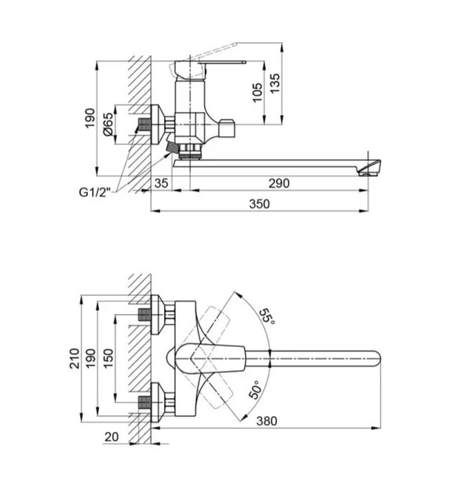 Новий змішувач для ванної білого кольору з комплектом ізТЕРМОПЛАСТИКУ