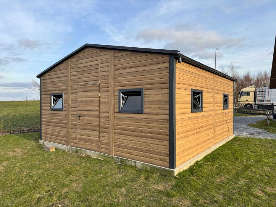 Garaż blaszany 6x6m dwuspadowy, winchester + grafit, profil ocynk
