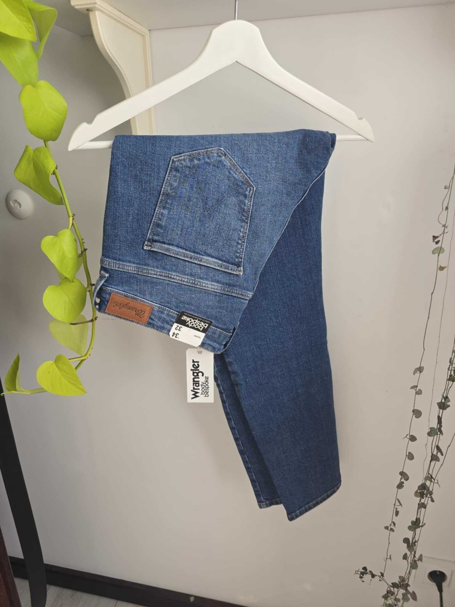 Nowe rurki Wrangler Skinny Body Bespoke niebieskie jeansowe W34 L32
