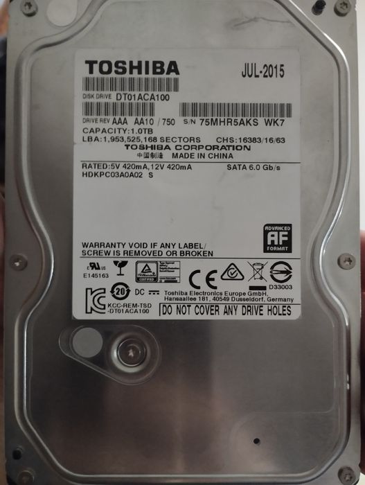 Жёсткий диск Toshiba 1Tb Sata 6.0Gb/s