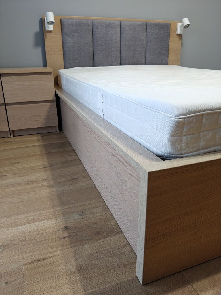 Łóżko Malm 140x200 materac twardy, z pojemnikiem i szafką