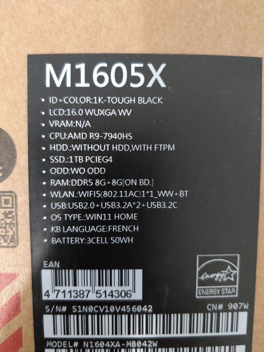 Asus Vivobook 16 , Ryzen 9 7940HS, DDR5, Windows 11