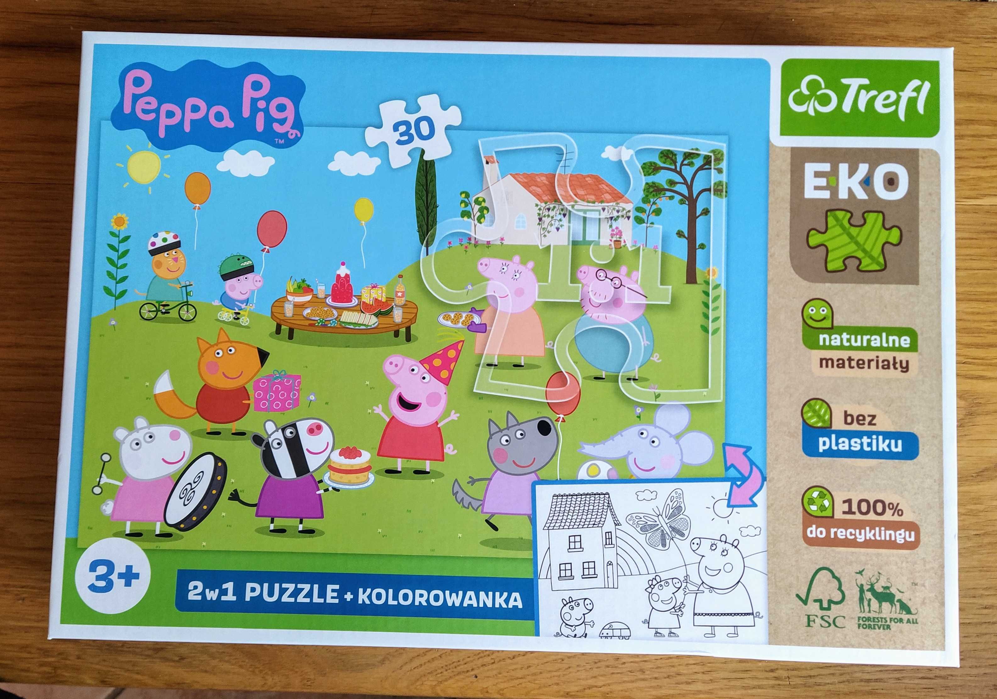 Trefl Świnka Peppa 2w1 Puzzle + kolorowanka EKO - NOWA