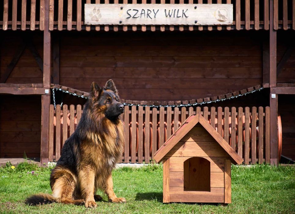 Buda dla psa 1, ocieplona, dach dwuspadowy pokryty gontem
