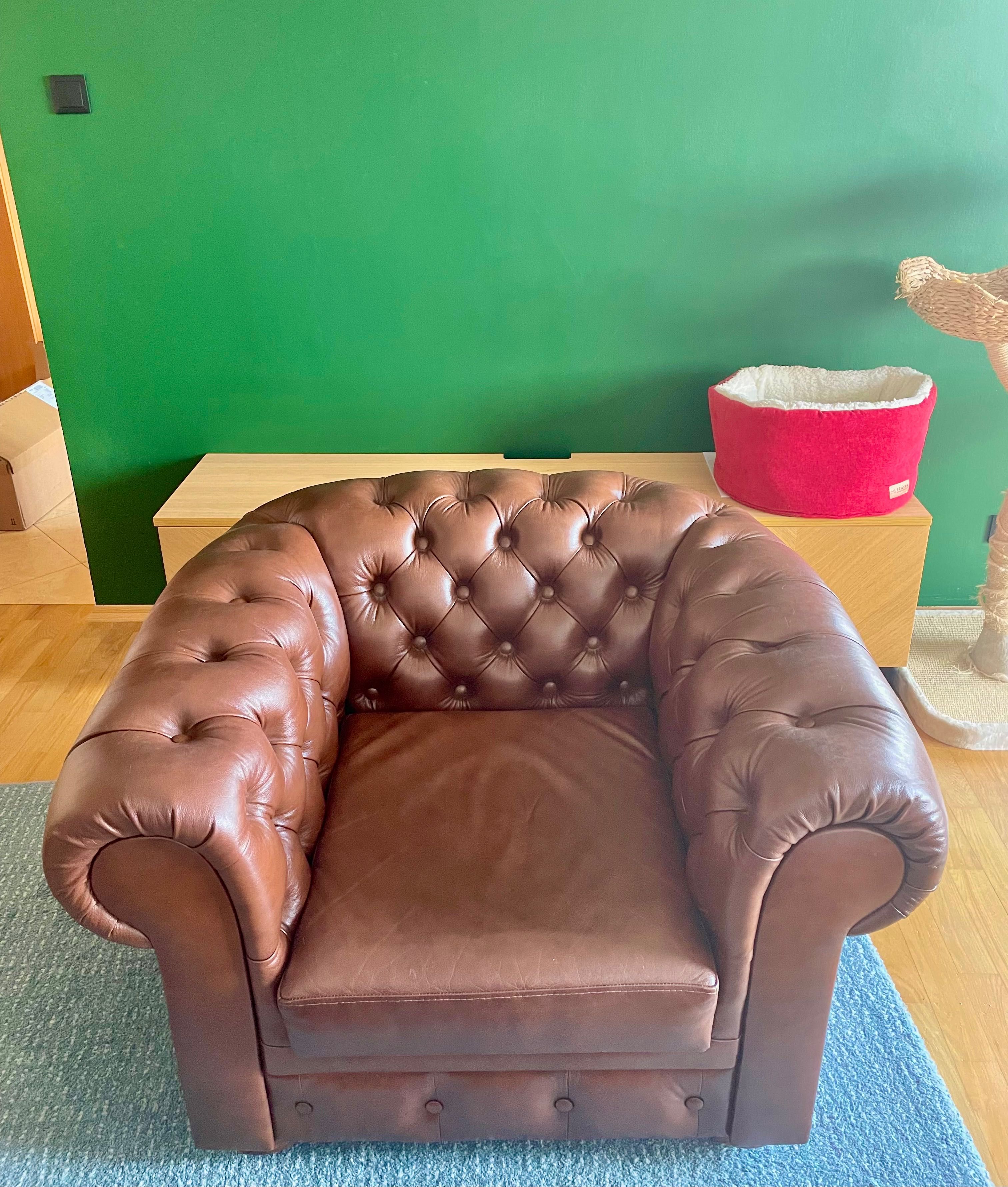 Fotel Chesterfield skórzany brązowy
