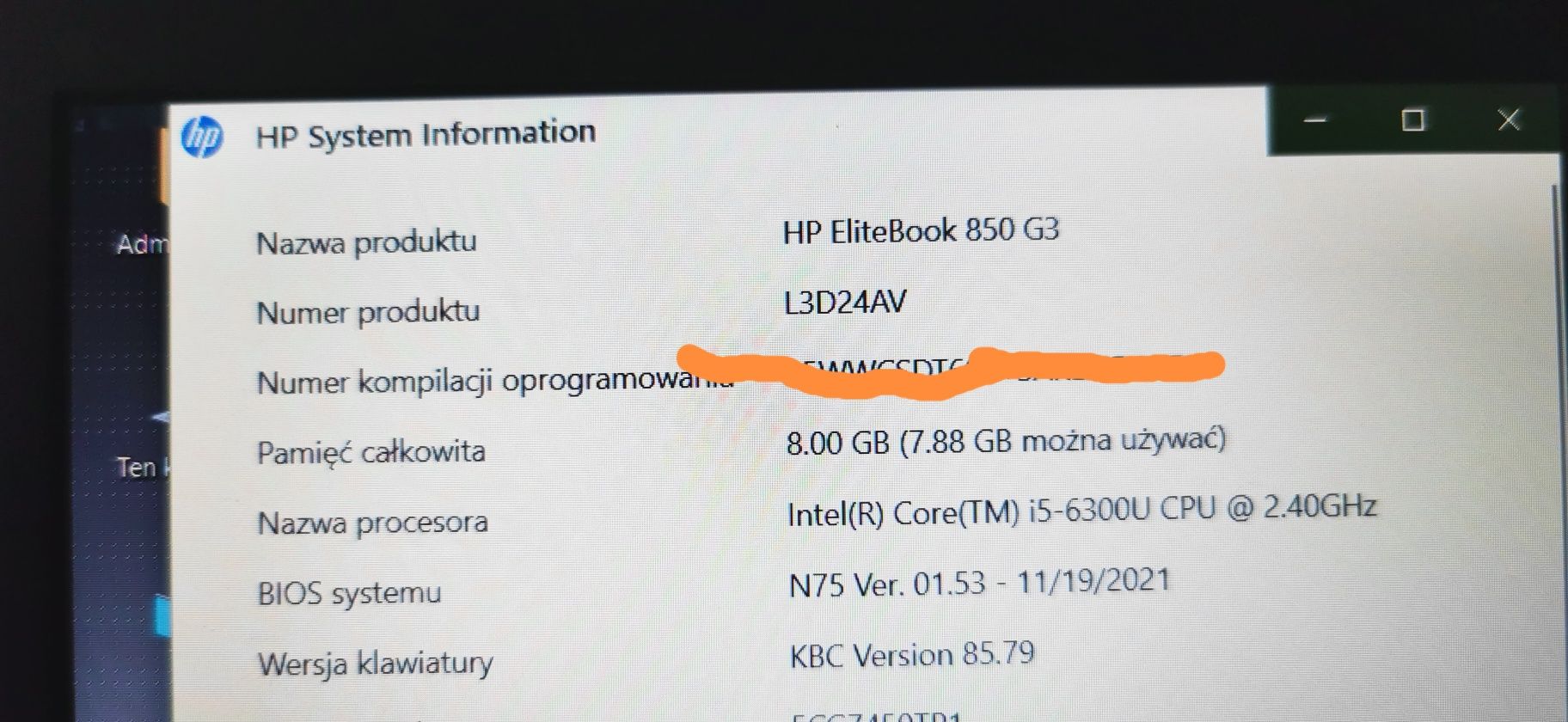 HP Elitebook 850 G3 i5 6300U 2.40 GHz 240 gb ssd win 10 pro