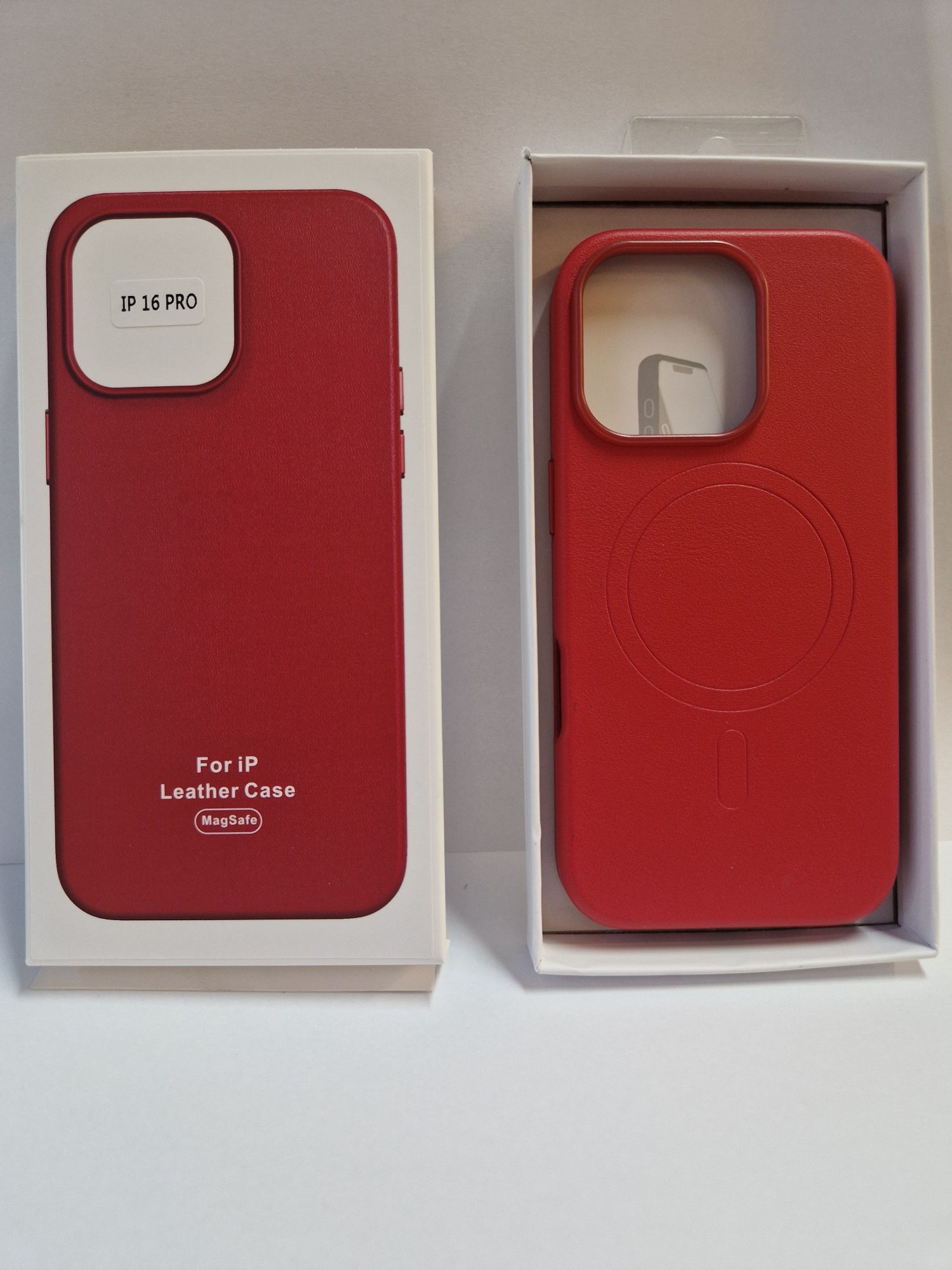 MagSafe Leather Case Iphone 16 Pro Czerwony + szkło 9h