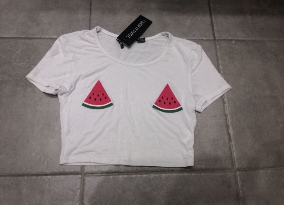 I saw it first nowa biała bluzka crop top arbuz arbuzy s 8 36.
