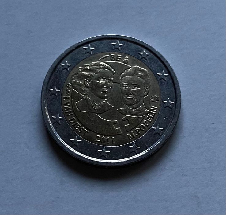 Moeda 2€ - Bélgica - Comemorativa - 2011 - Dia Internacional da Mulher