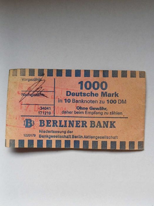 Oryginalna banderola Deutsche Mark – 1000 DM – Berliner Bank – 2001 r.