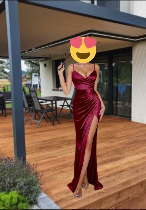 Satynowa suknia wieczorowa maxi z rozcięciem S