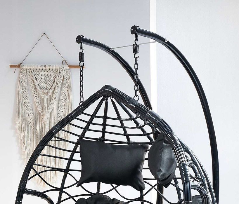 HUŚTAWKA Hamak Fotel Wiszący Z PODNÓŻKIEM BRĄZOWY 2-osobowy