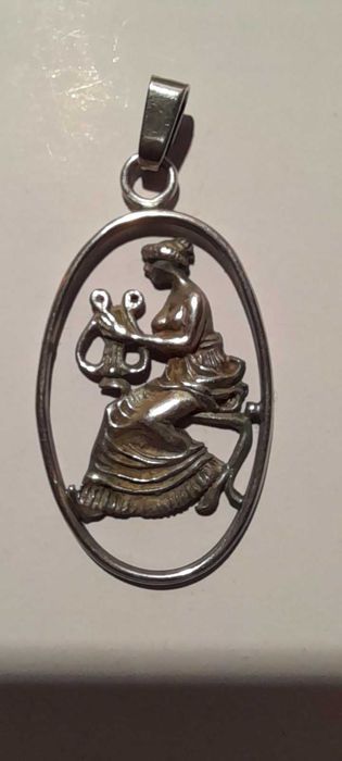Stary srebrny wisiorek zawieszka ze srebra harfistka vintage retro