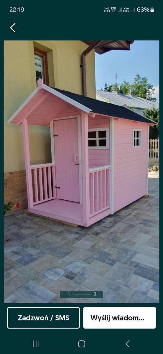 Domek drewniany ogrodowy różowy plac zabaw dla dzieci