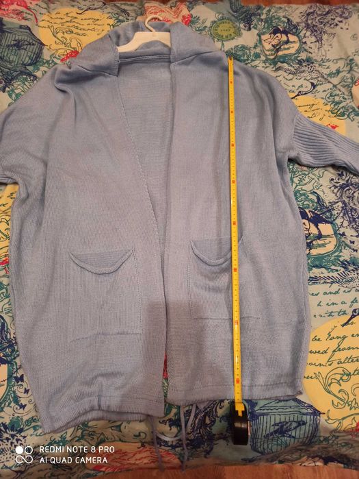 Super kardigan, błękitny z kapturem, oversize xl/xxl