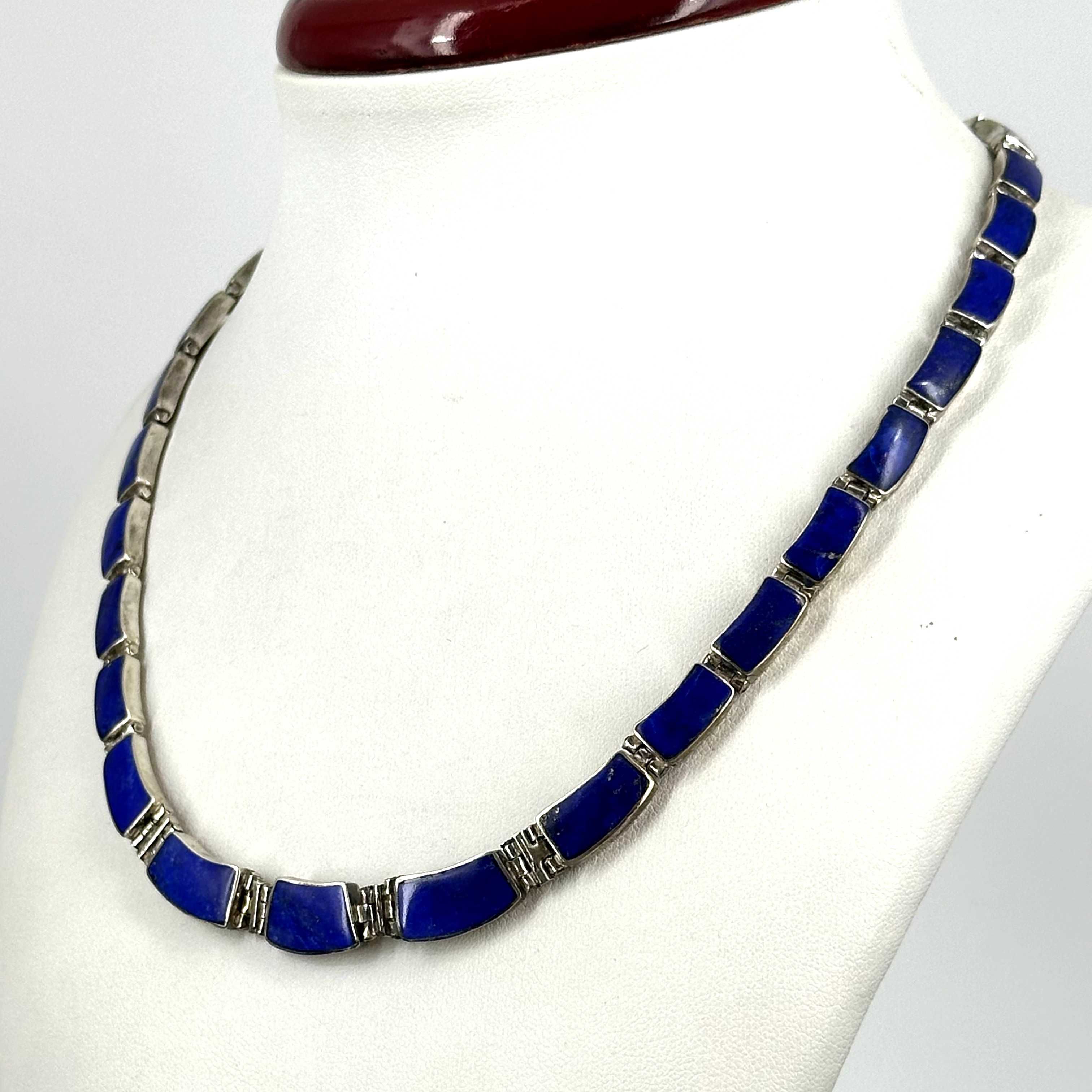 Srebro - Srebrny naszyjnik Art Deco z Lapis Lazuli - próba 925