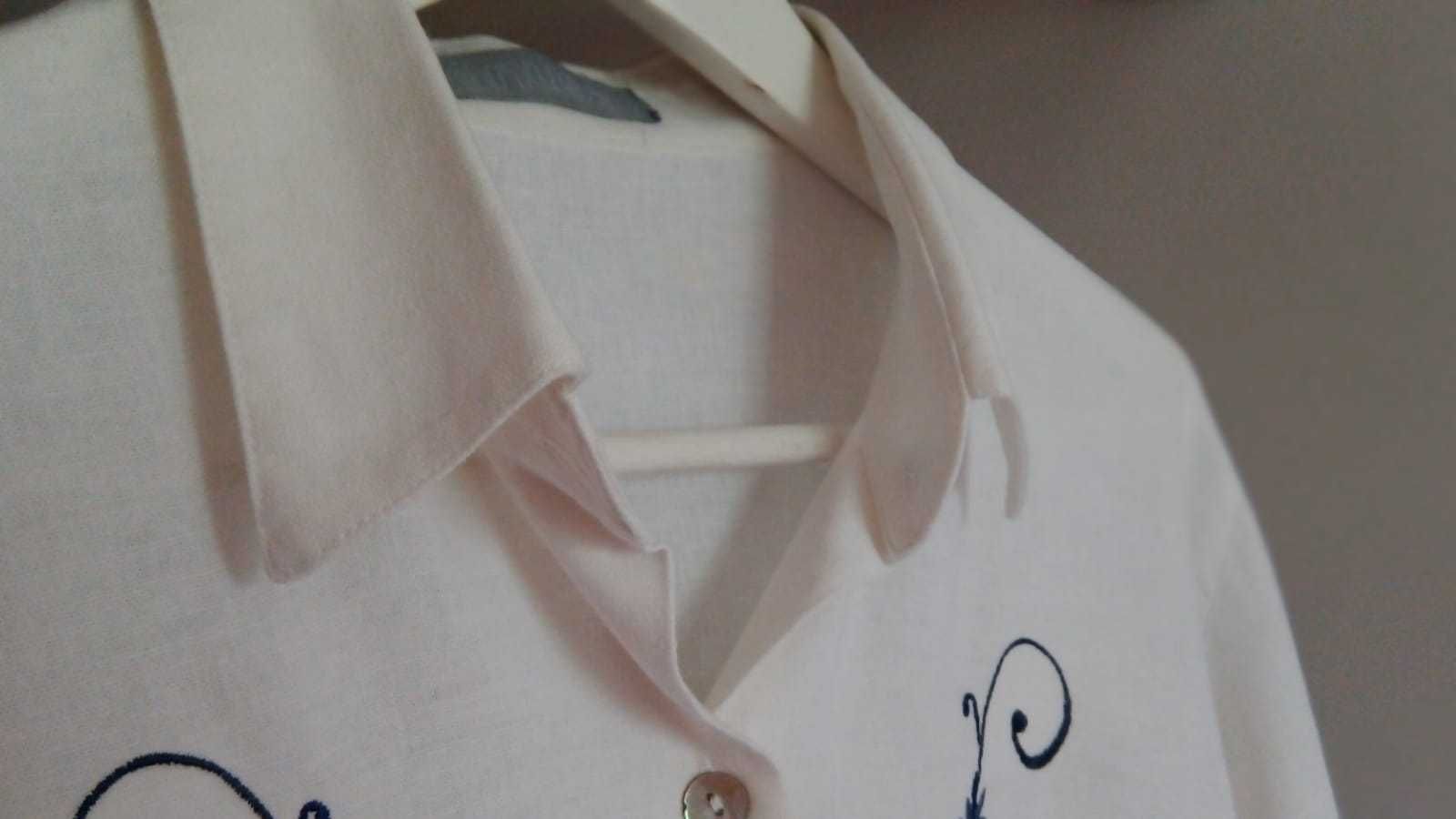 Camisa com linho e detalhe de bordado