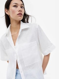 H&M льняная рубашка оверсайз с/м