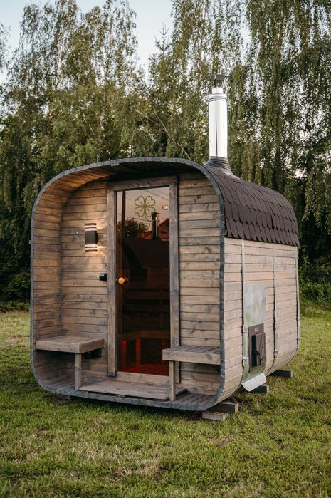 Sauna ogrodowa beczka QUADRO z piecem i oświetleniem