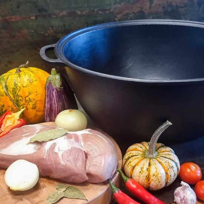 Казан чавунний узбецький об`ємом 18 л WOK із кришкою-сковородою