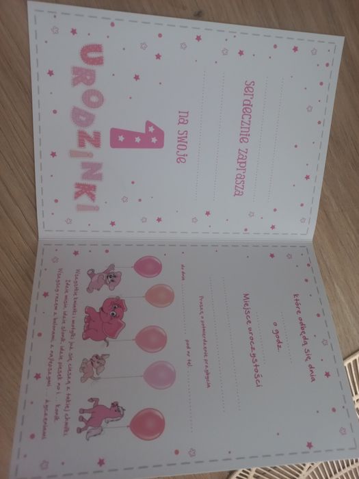 6 szt .Gotowe zaproszenia na roczek z kopertami