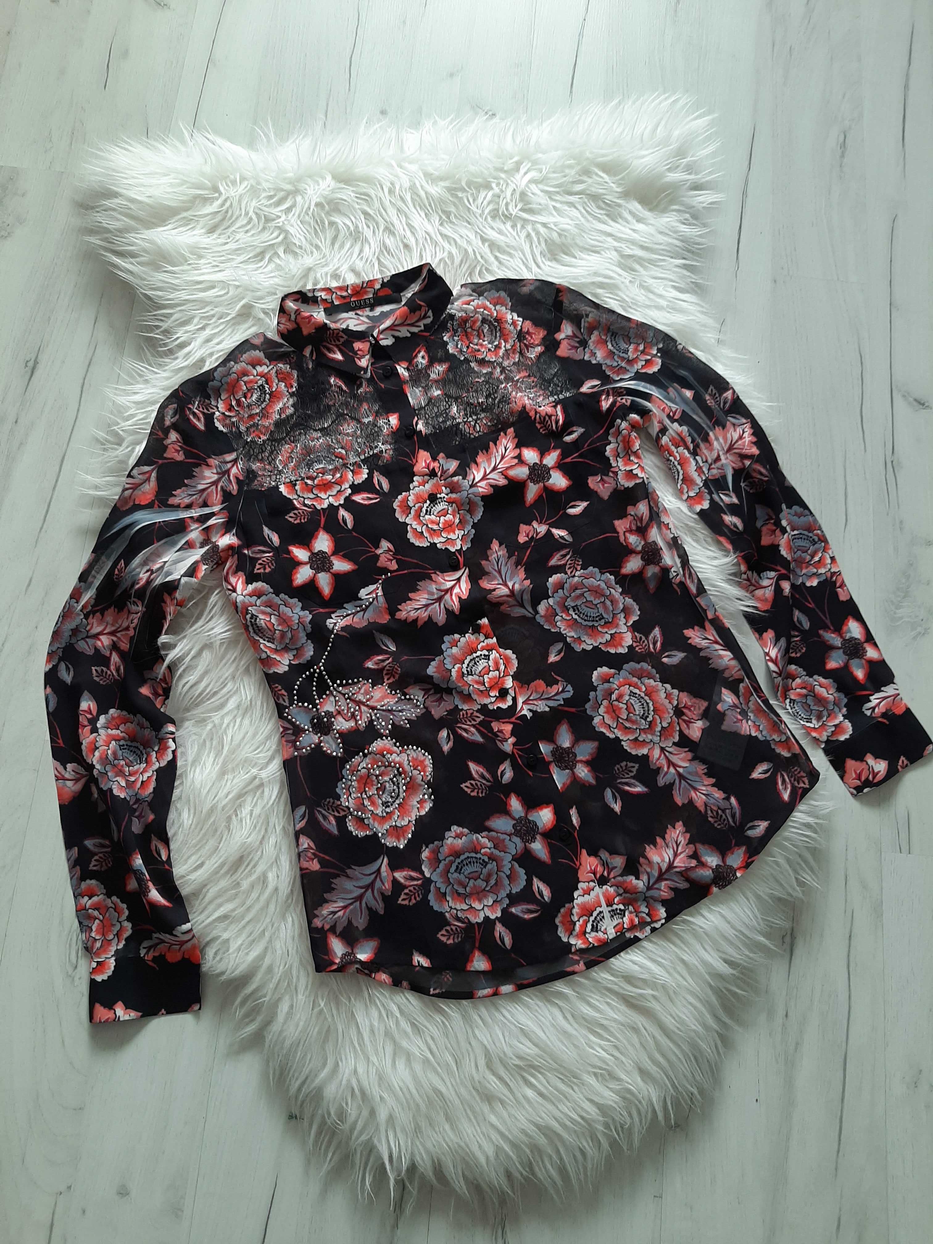 GUESS piękna koszula z koronką kwiaty 34 XS