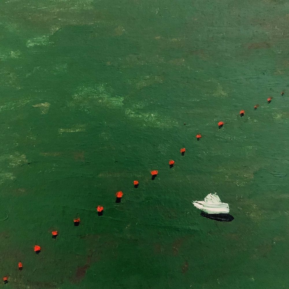 Картина «Катер», море, вода, лодка, холст, масло.