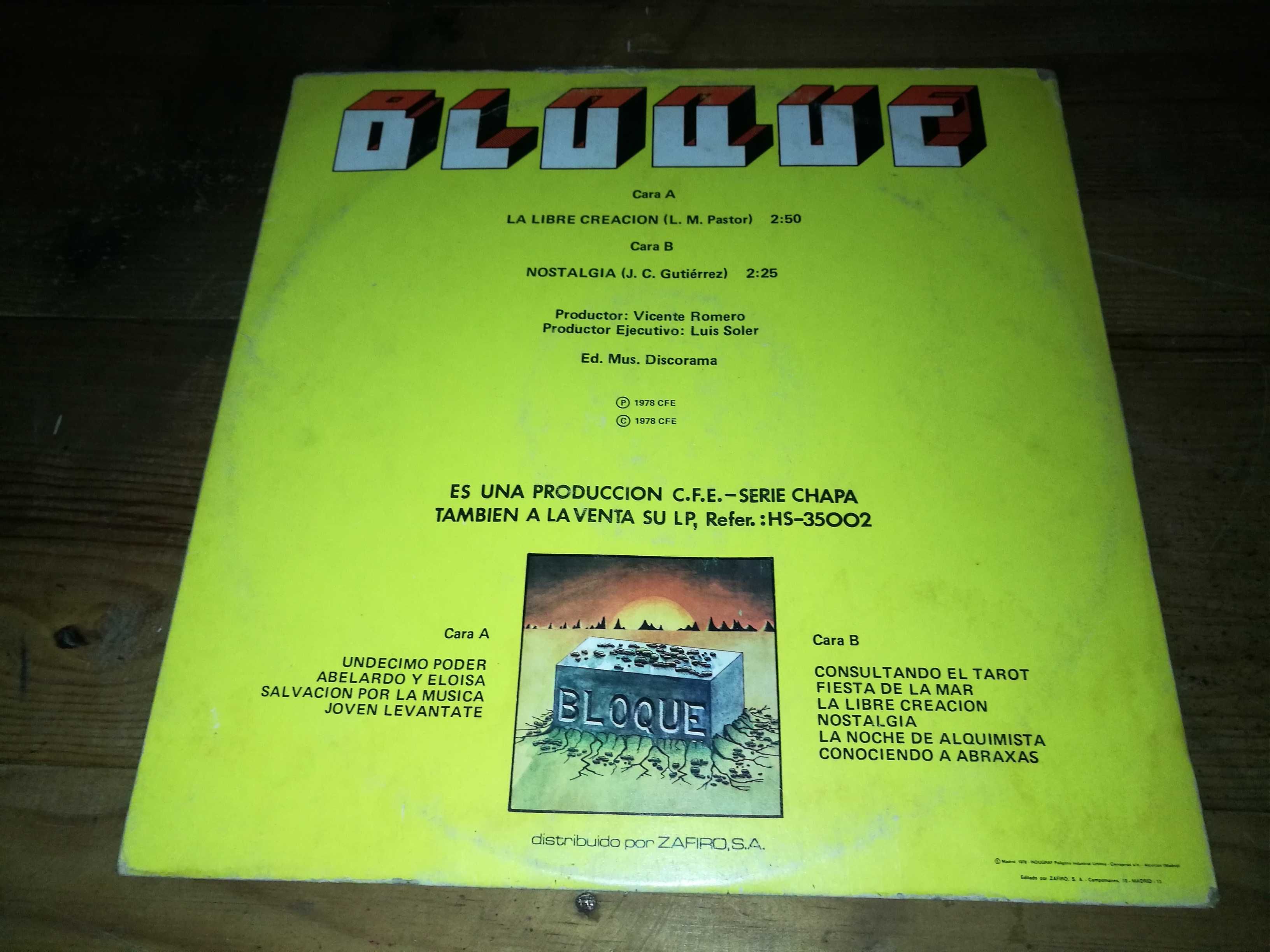 BLOQUE   (Prog-Rock Espanhol) - La Libre   Creacio (ED ESP– 1978) MAXI