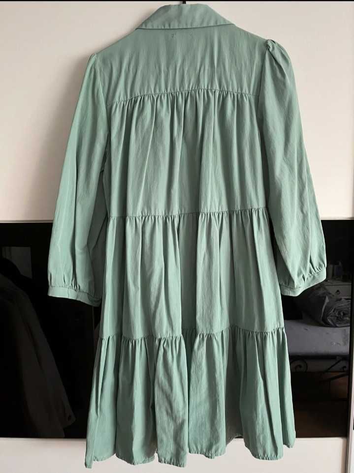 Reserved pistacjowa sukienka koszulowa luźna maxi oversize L