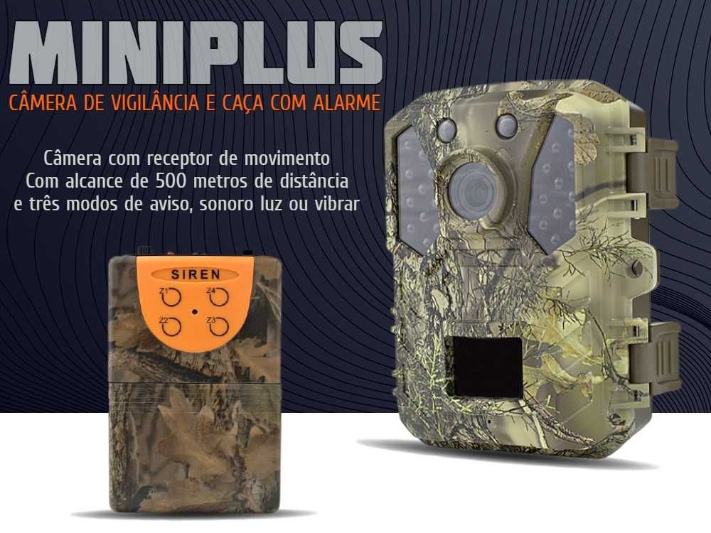 Mini câmera caça e vigilância leds negros de 24MP com Alarme
