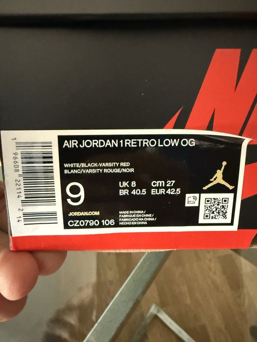 Air Jordan 1 retro low OG black toe tamanho 42,5